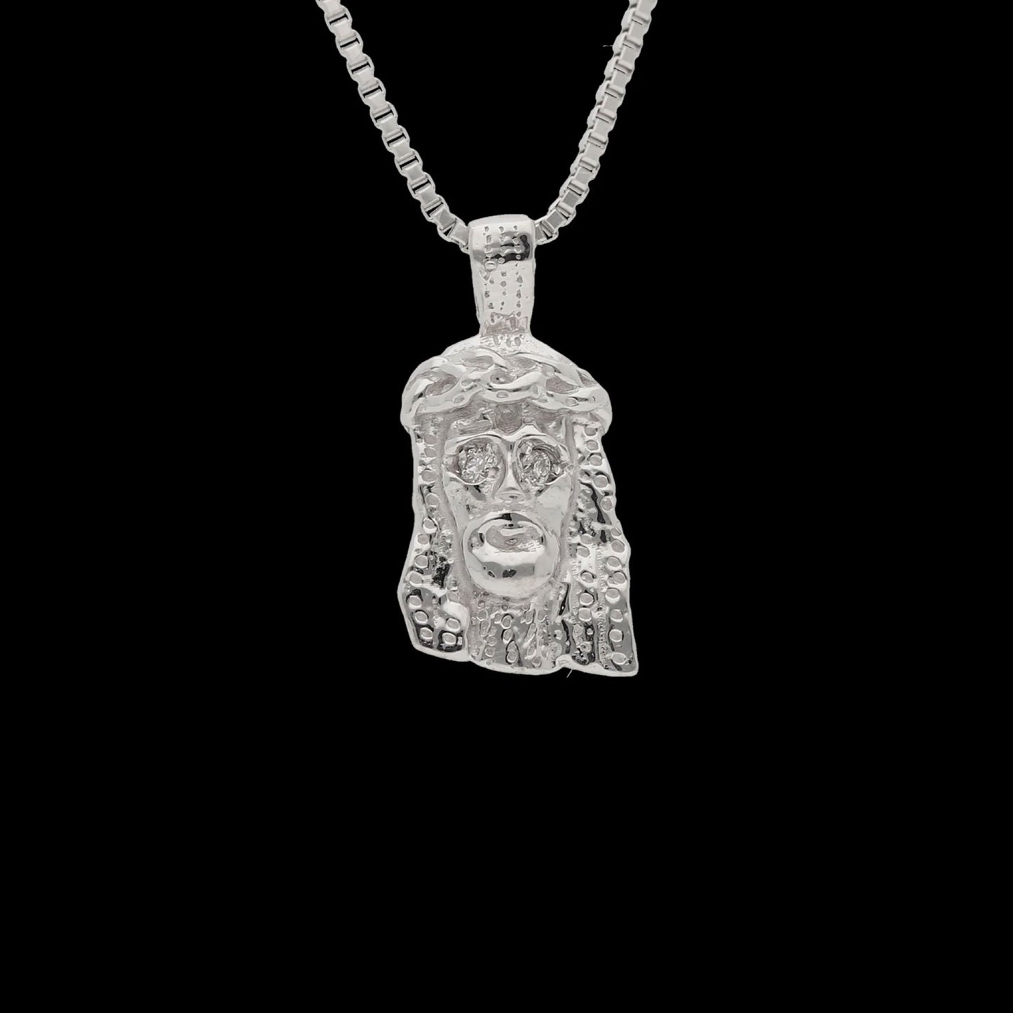 -JESUS WHITE GOLD PENDANT- (DIAMOND EYES)