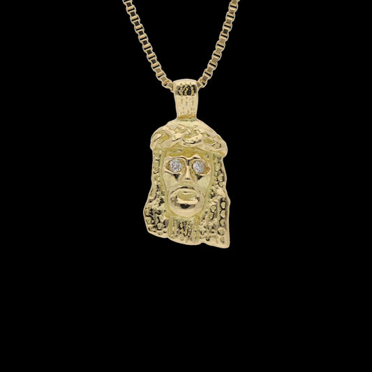 -JESUS 18K GOLD PENDANT- (DIAMOND EYES)